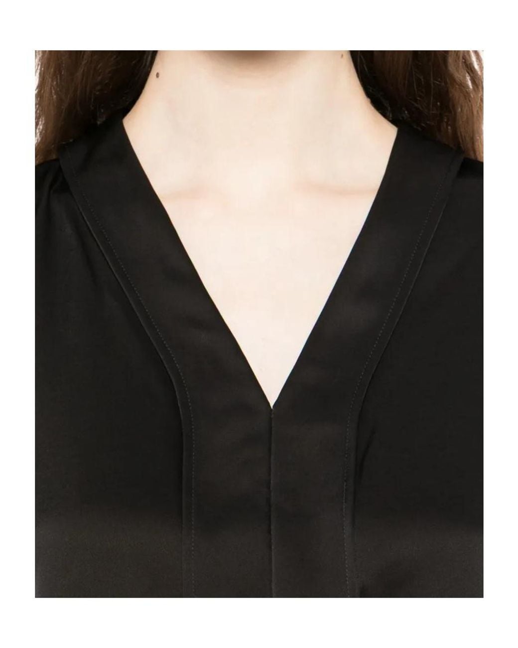 Theory Black Seam Satin Blouse