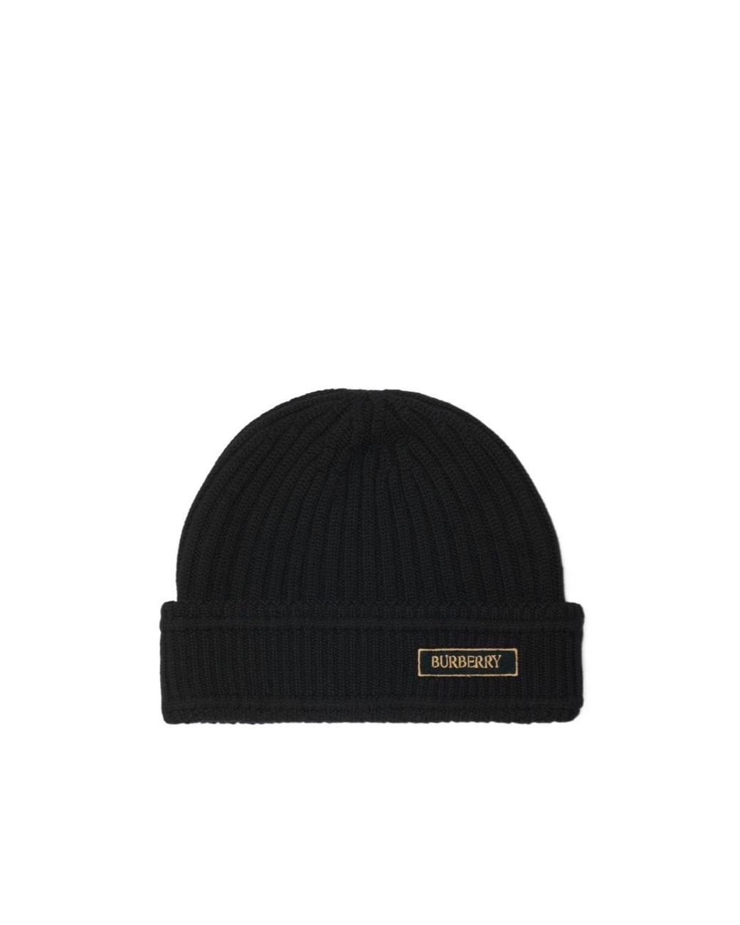 Burberry Black Logo Embroidered Ribbed-Knit Beanie for men