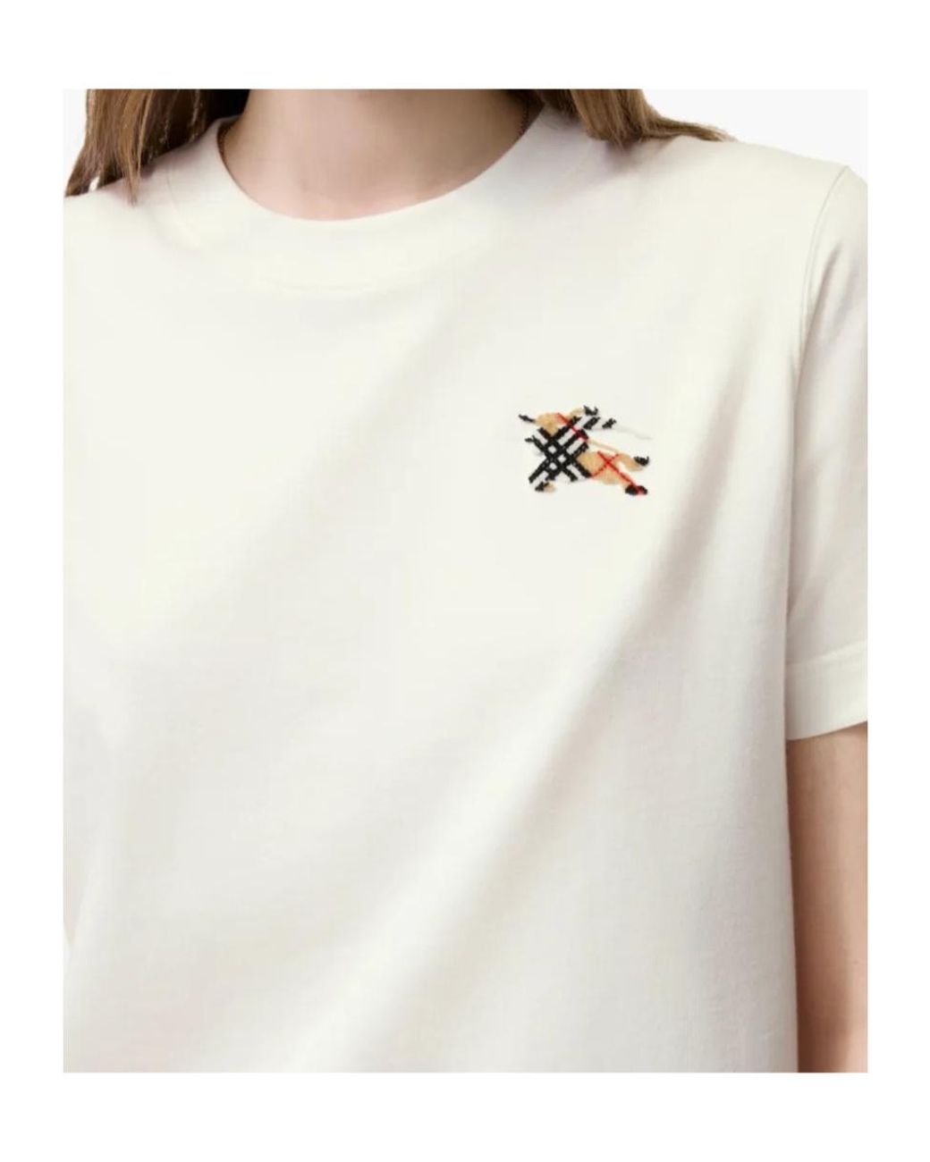 Burberry White Knight Check Crewneck T-Shirt