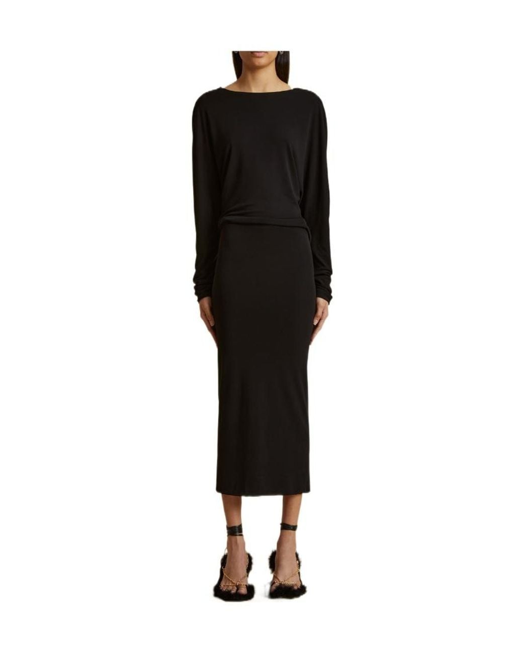Khaite Black The Trina Long-Sleeved Open-Back Midi Dress