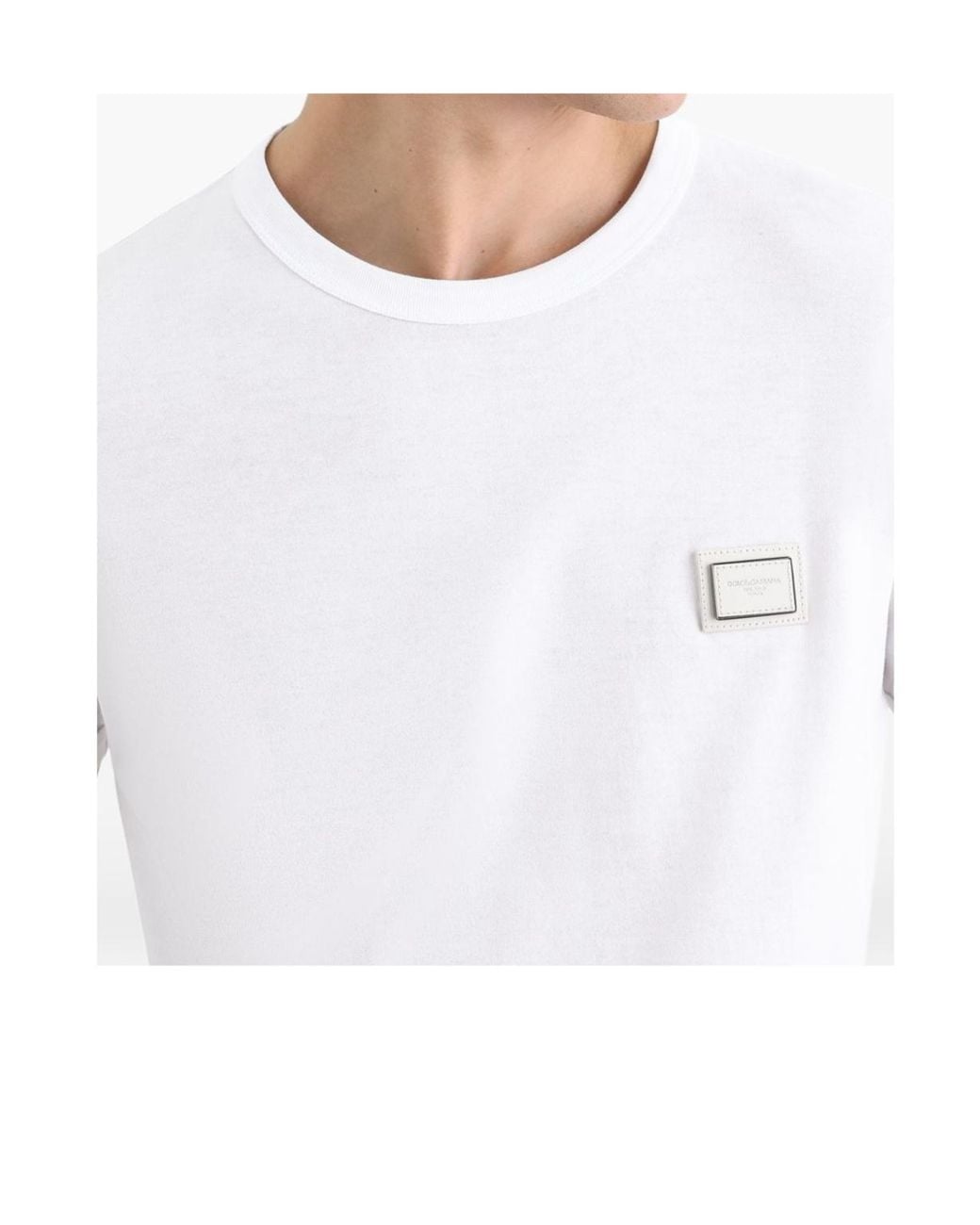 Dolce & Gabbana White Cotton Logo Plaque T-Shirt for men