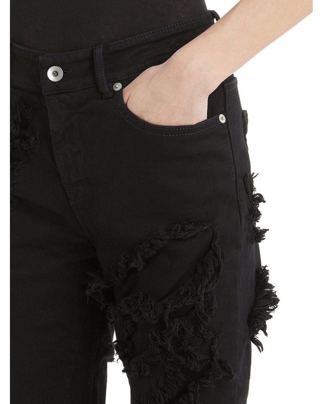 Rick Owens Black Distressed-Design Jeans for men