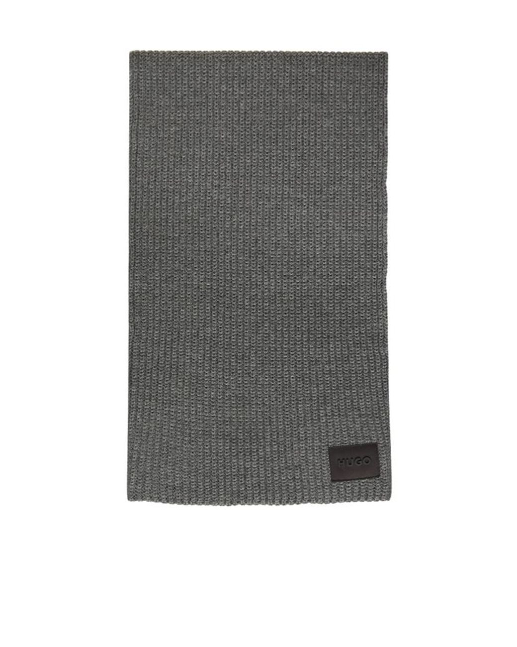 Boss Gray Ribbed Logo-Patch Beanie Hat Set for men