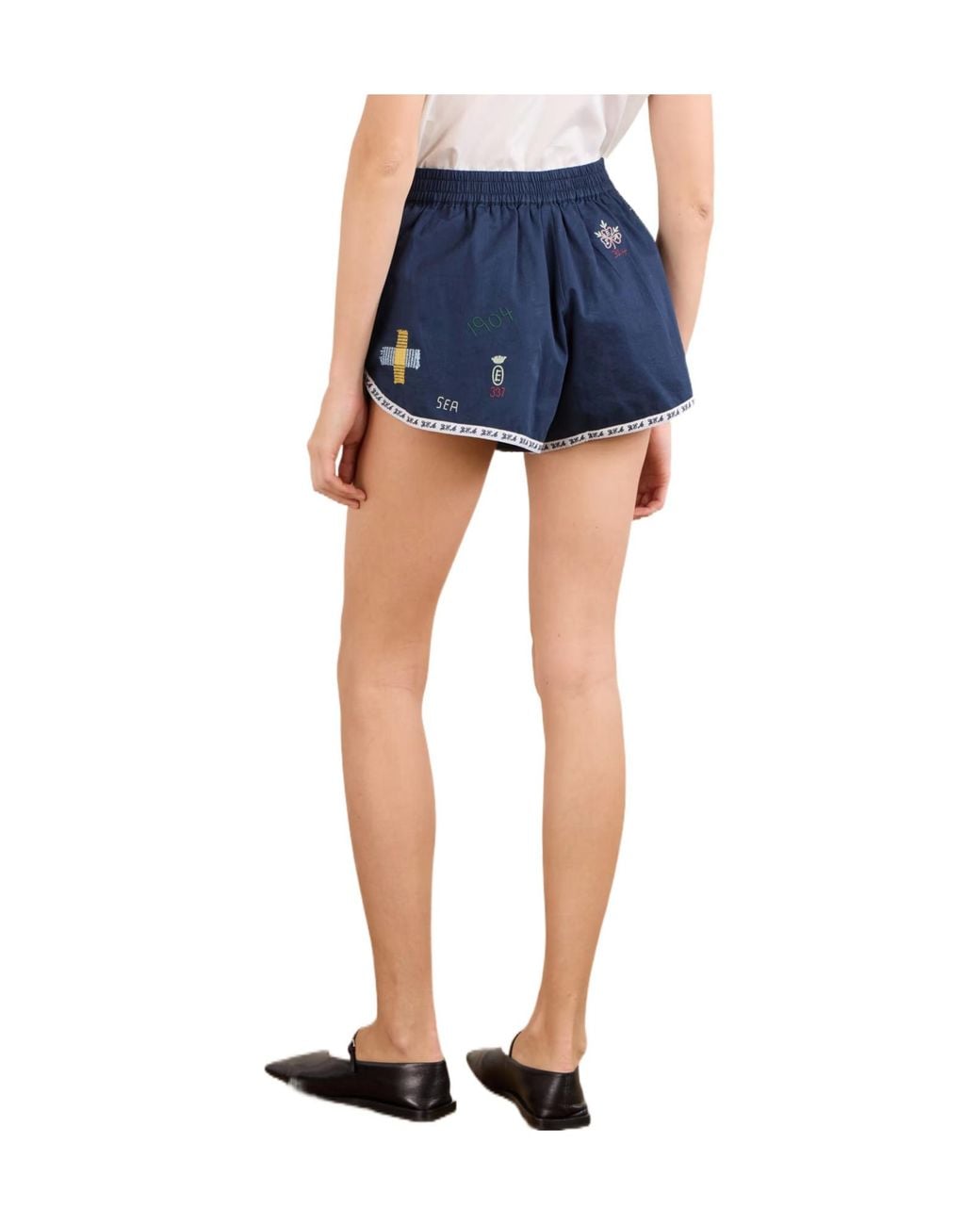Sea Blue Embroidered Casual Shorts