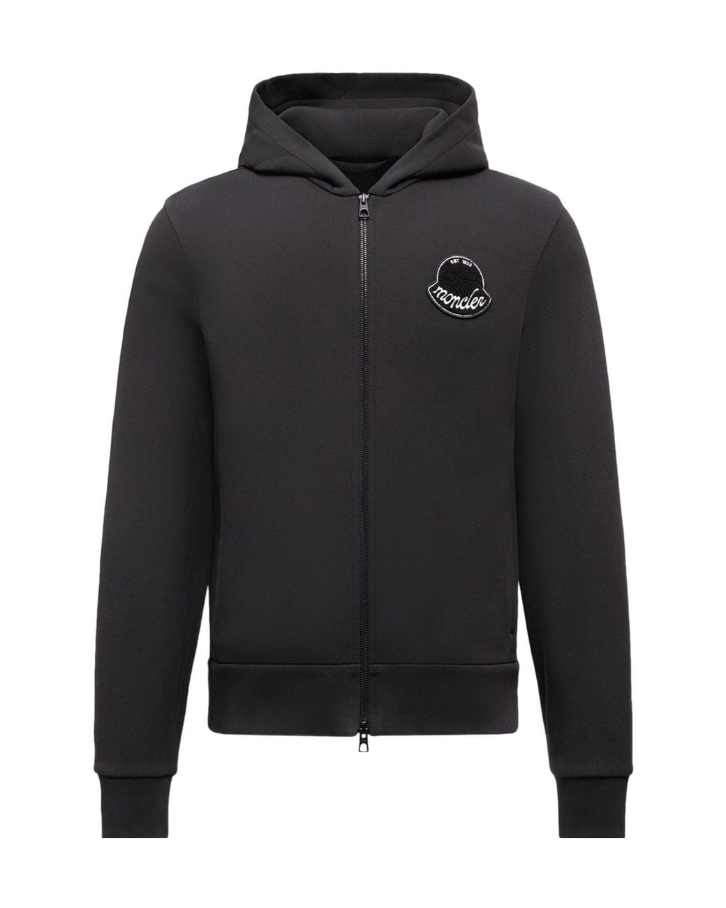Moncler Black Logo Patch Zipped Hoodie for men