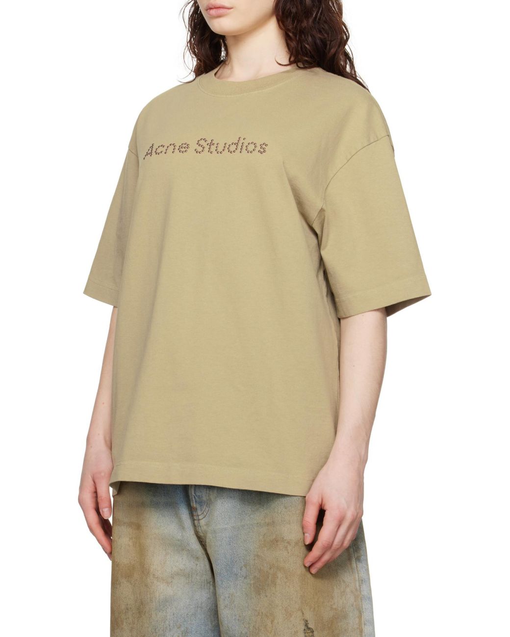 Acne Natural Logo Studded Crewneck T-Shirt for men