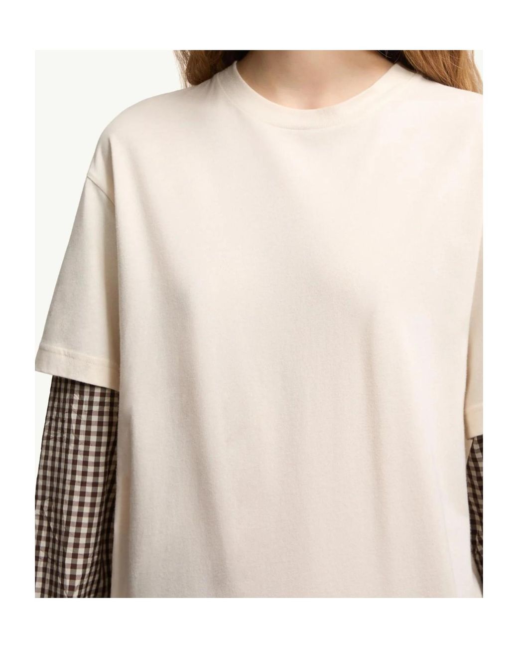 Moncler Natural Layered-Effect Vichy Cotton Blend T-Shirt