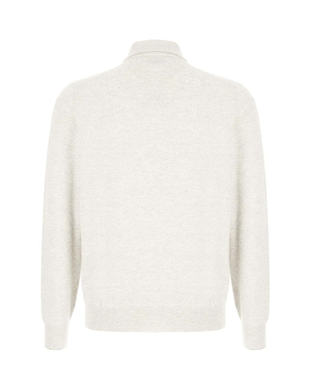 Brunello Cucinelli White Long Sleeved Knitted Polo Shirt for men