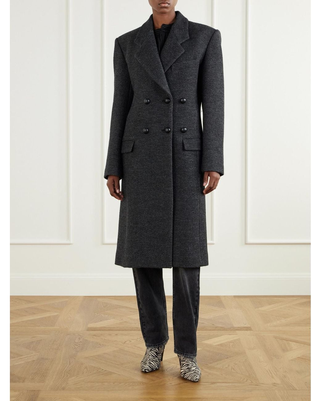 Isabel Marant Black Double-Breasted Wool And Cotton-Blend Coat
