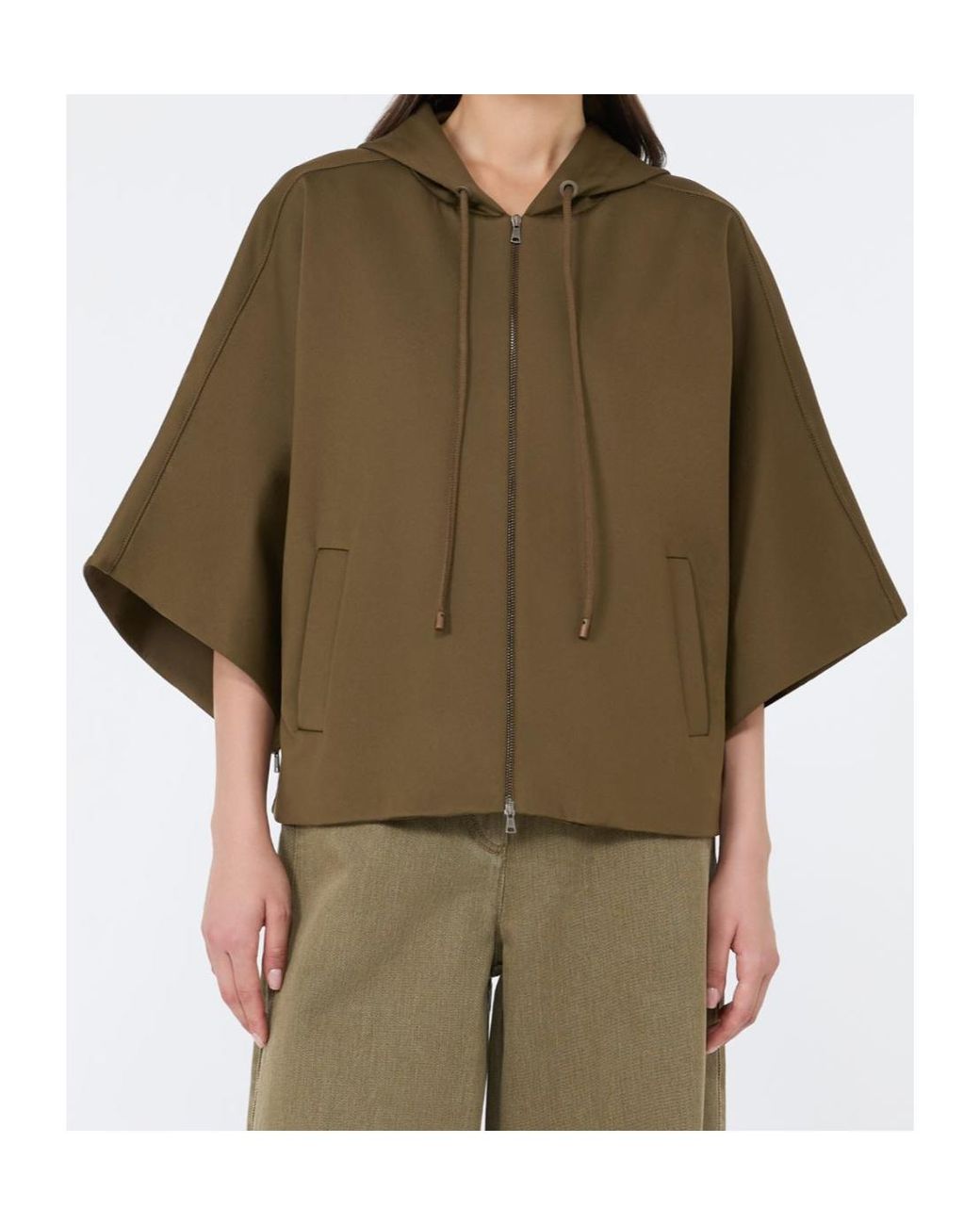 Max Mara Green Fidato Zip-Up Hooded Sweatshirt