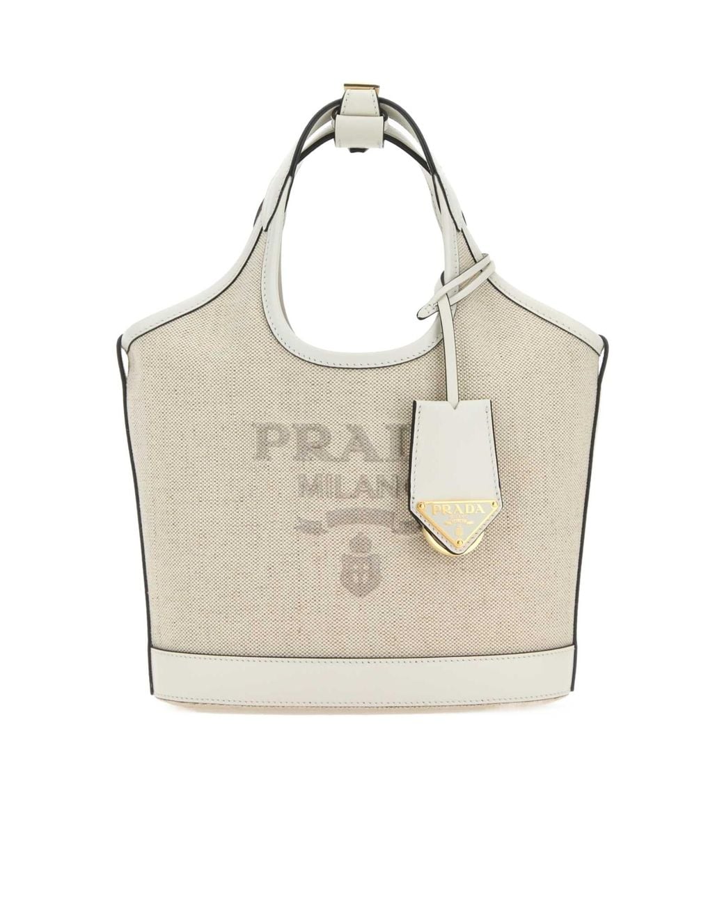 Prada White Logo Print Mini Bucket Bag