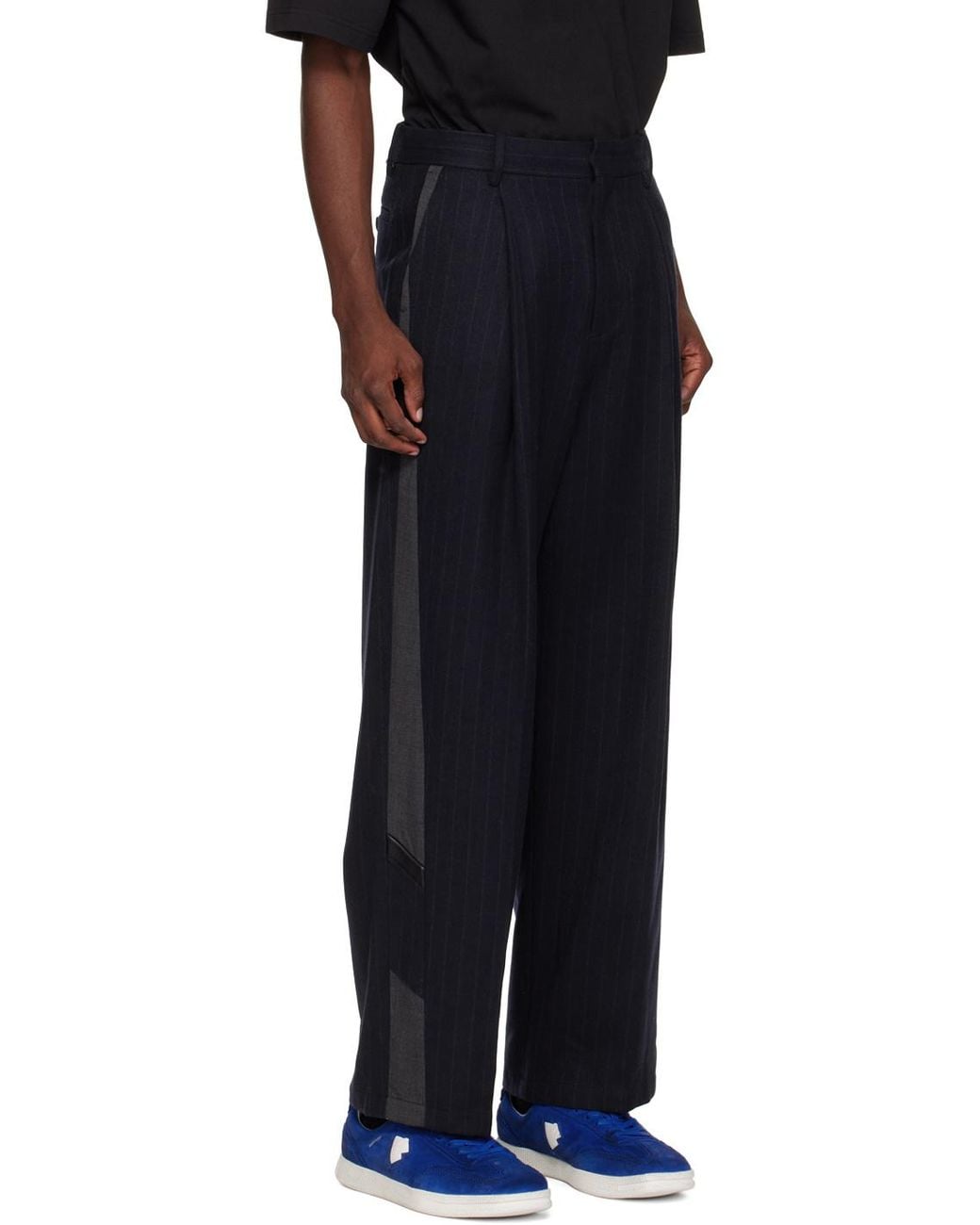 Adererror Black Striped Belt-Loop Casual Pants