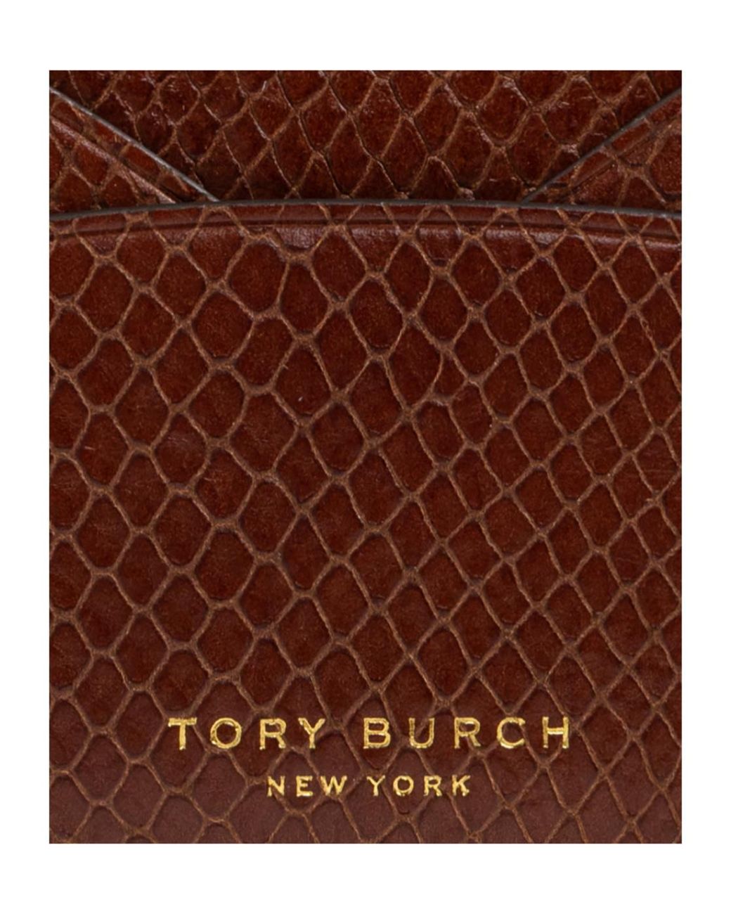 Tory Burch Brown Romy Snake-Embossed Flat Card Case
