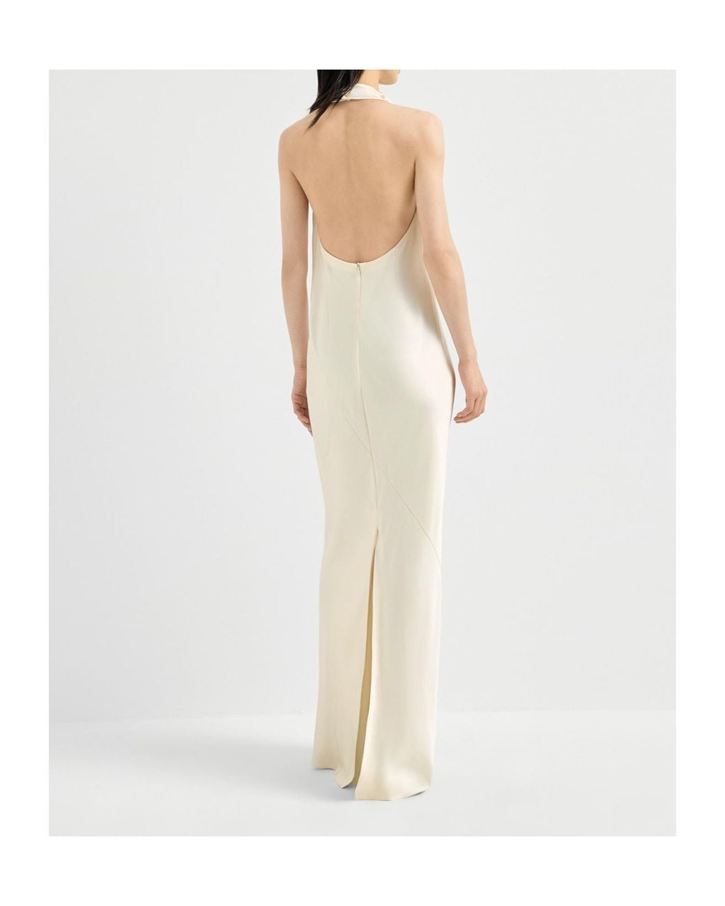 Brunello Cucinelli White Silk Satin Halterneck Dress
