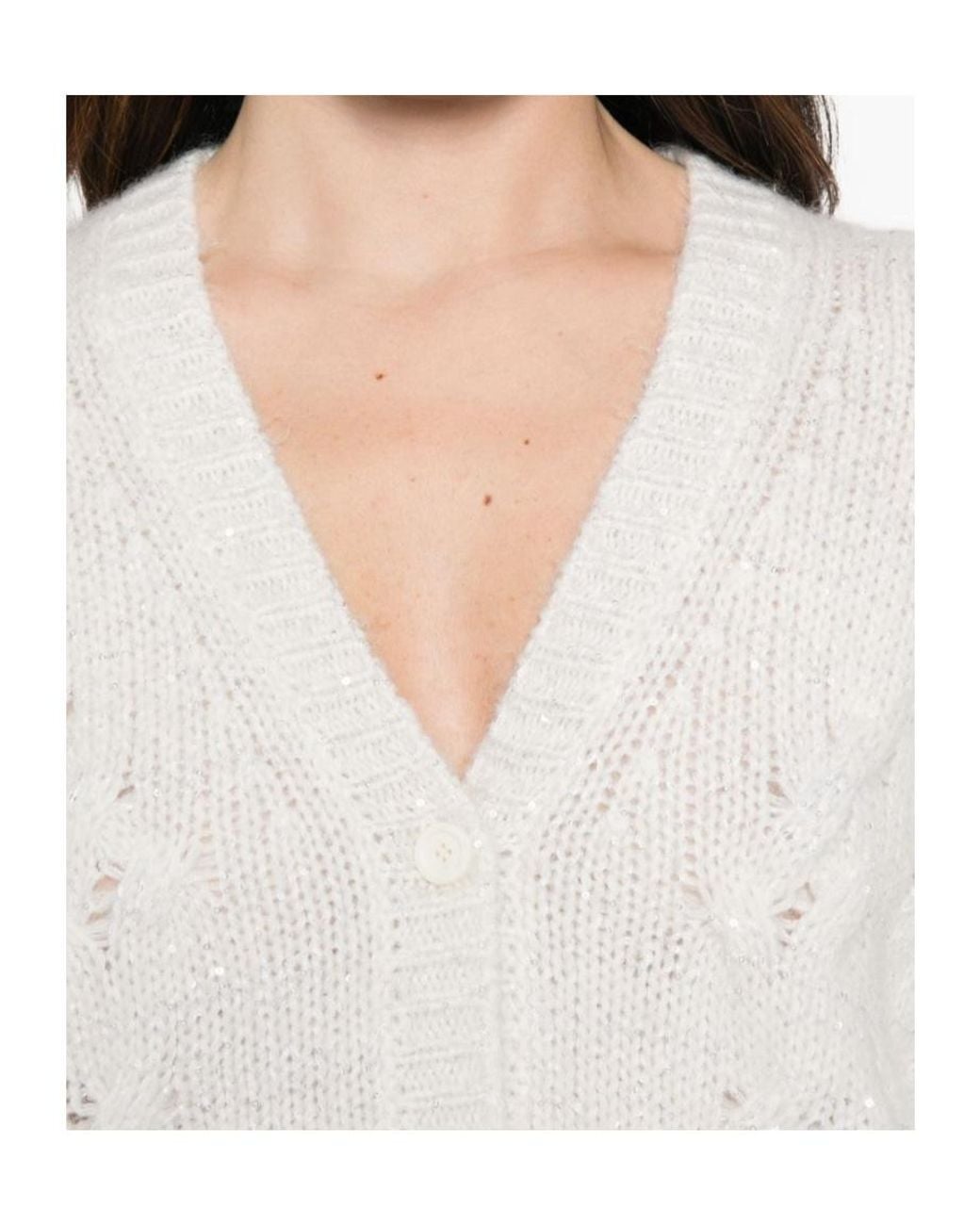 Fabiana Filippi White V-Neck Long-Sleeve Knit Top