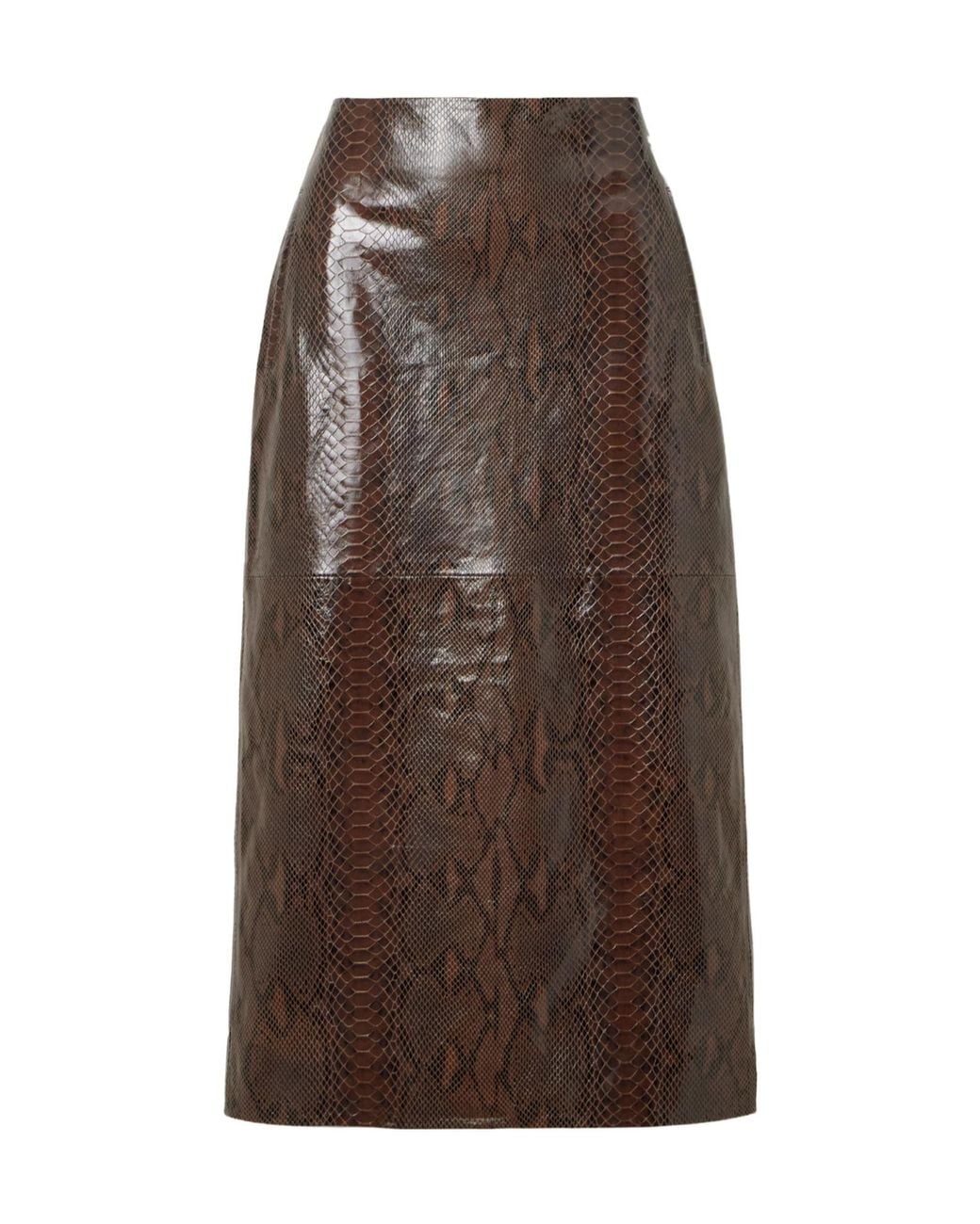 Dodo Bar Or Brown Faux Snake Leather Midi Skirt