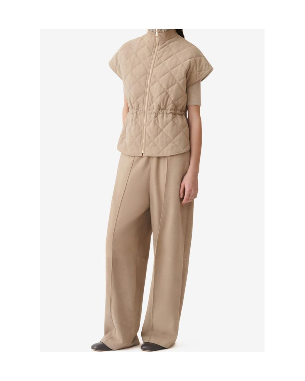 Fabiana Filippi Natural Zip-Up Sleeveless Jacket