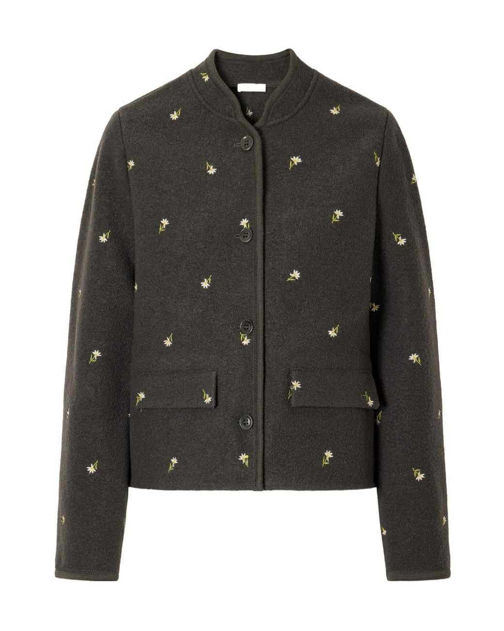 Rier Black Floral-Embroidered Felted Wool-Fleece Jacket