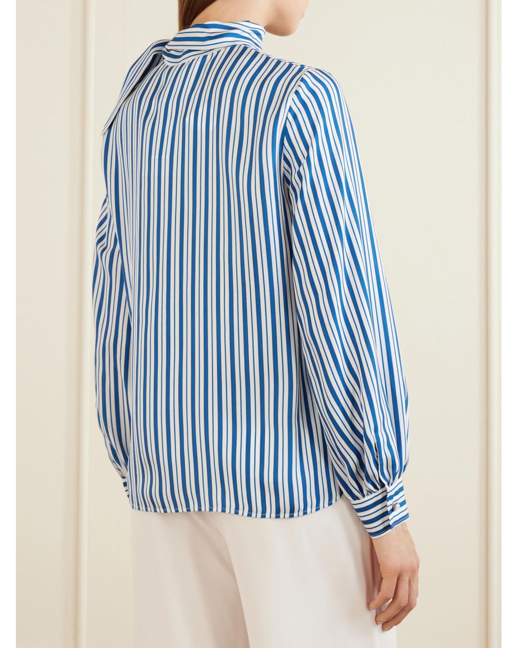 Max Mara Blue Striped Bow-Neck Top