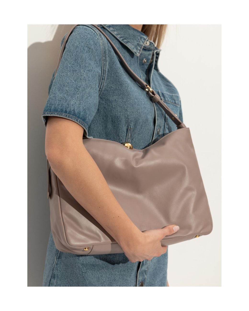 Furla Gray Sfera Logo Debossed Medium Shoulder Bag