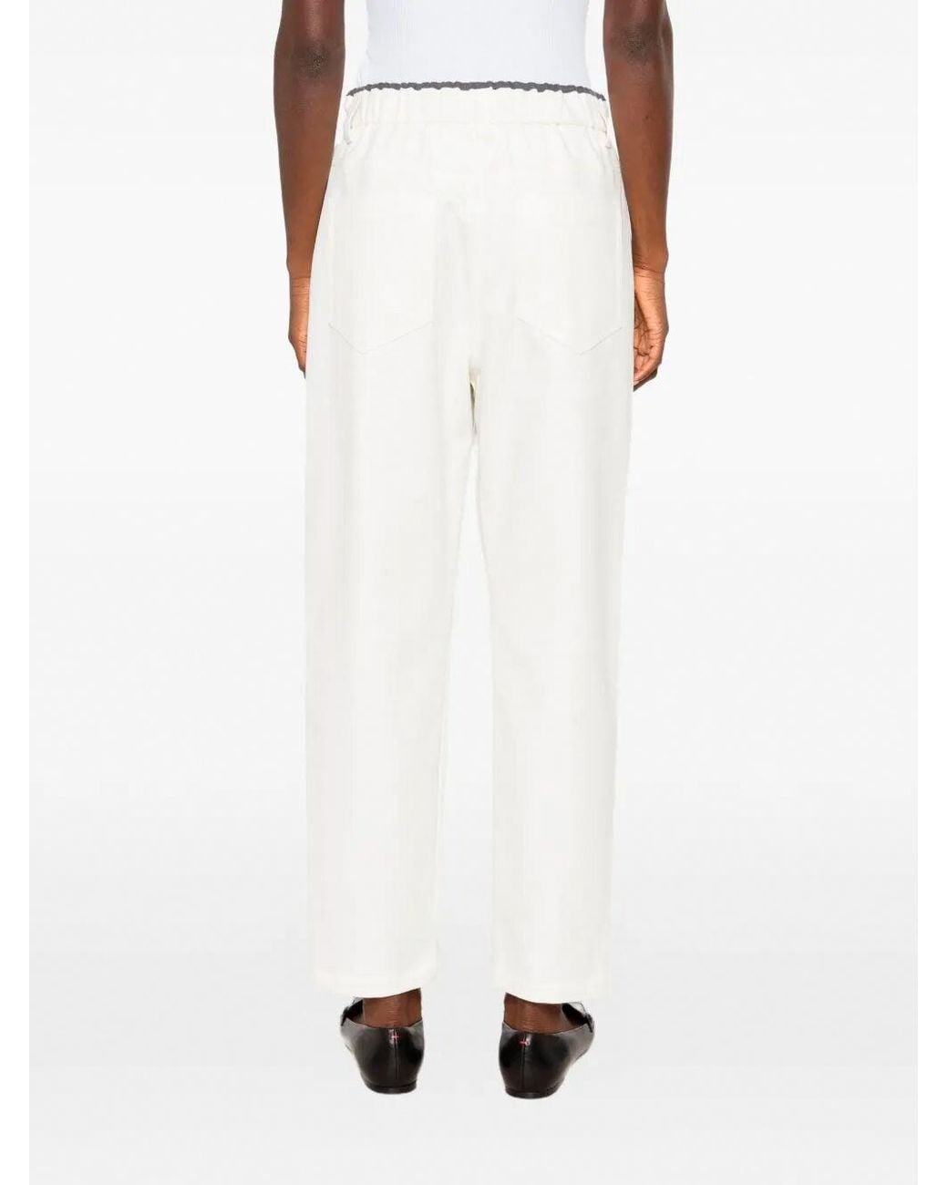 Brunello Cucinelli White Elasticated Waistband Straight Leg Pants