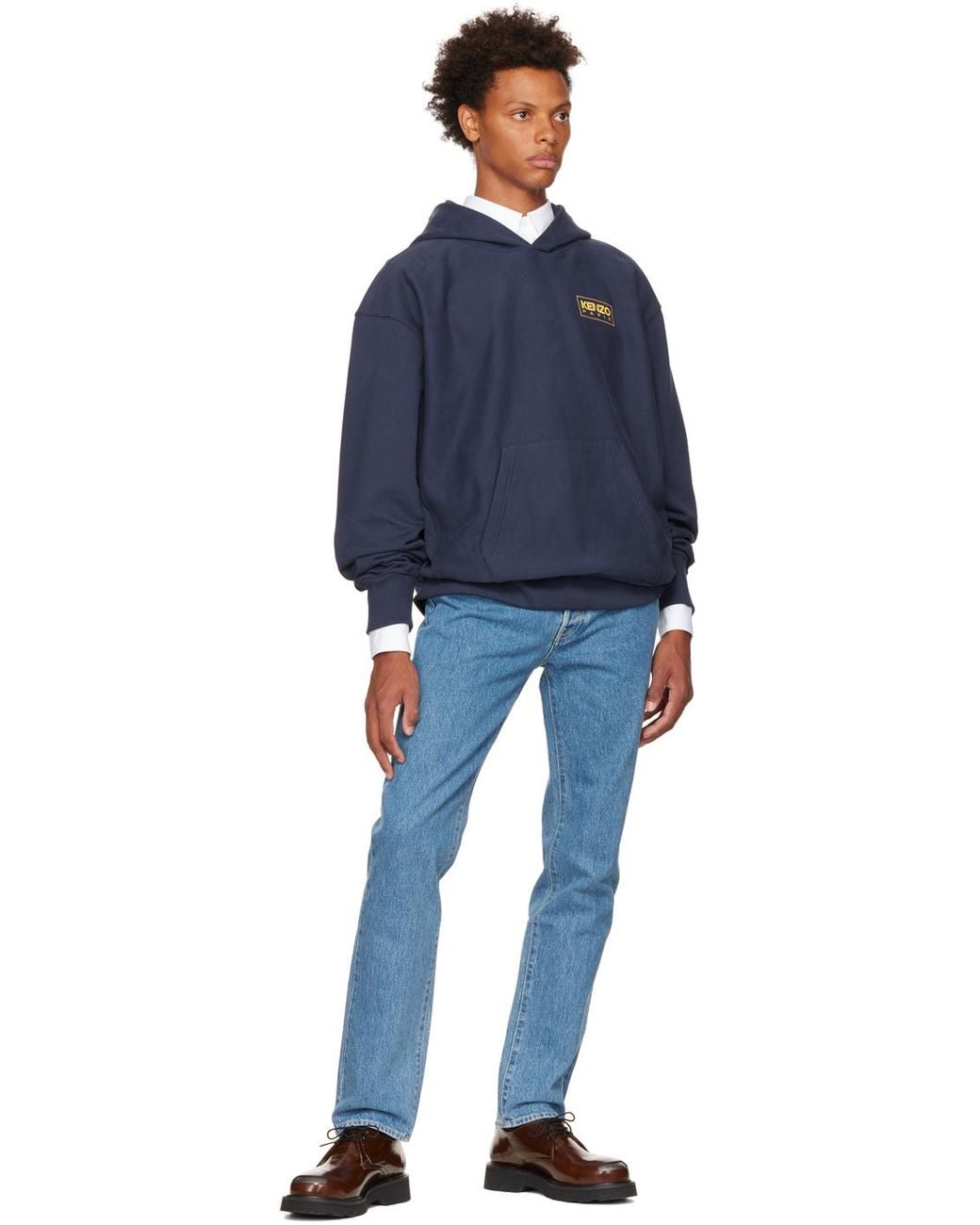 KENZO Blue Logo Printed Pouch Pocket Hoodie for men