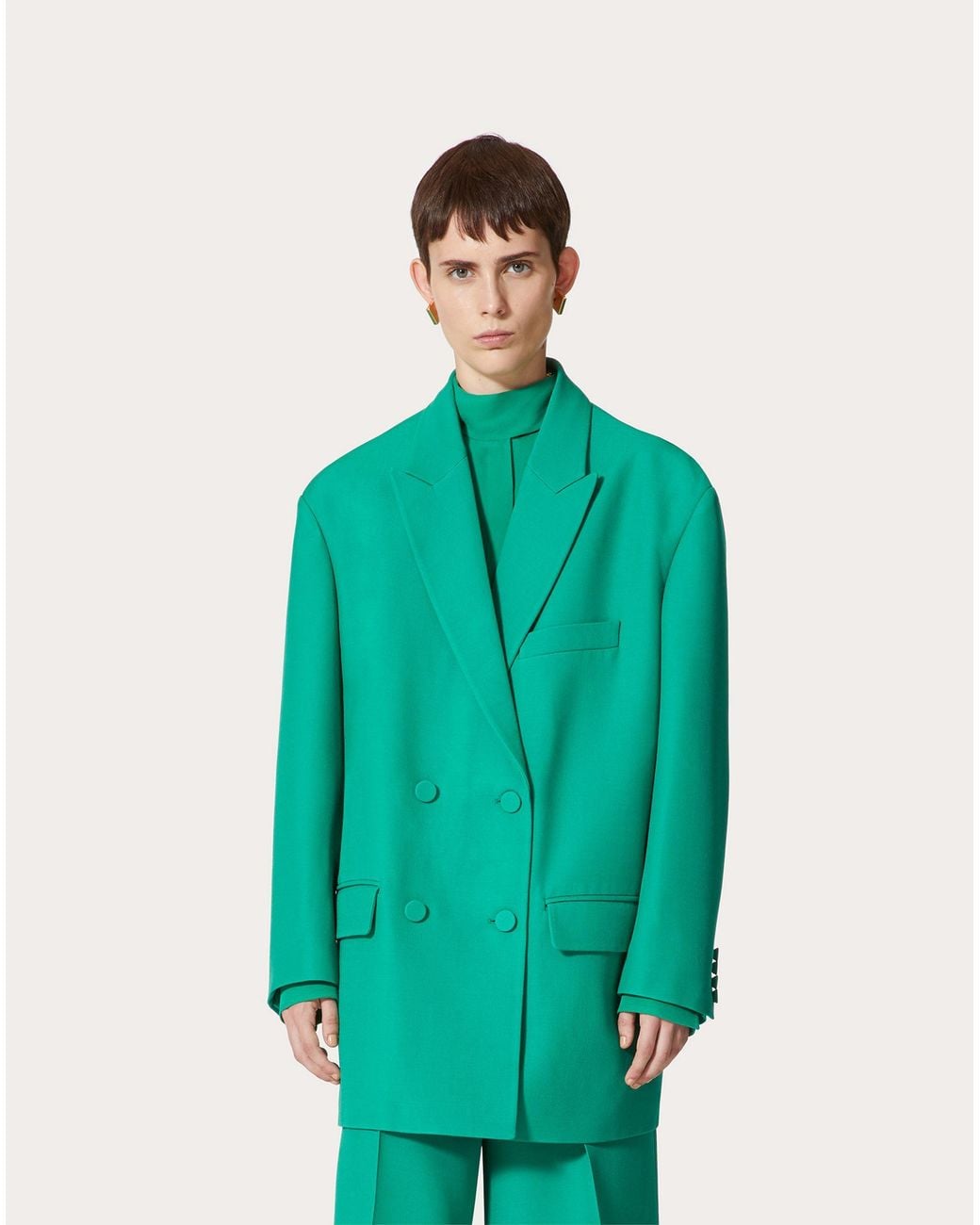 Valentino Green Crepe Couture Long-Sleeved Blazer