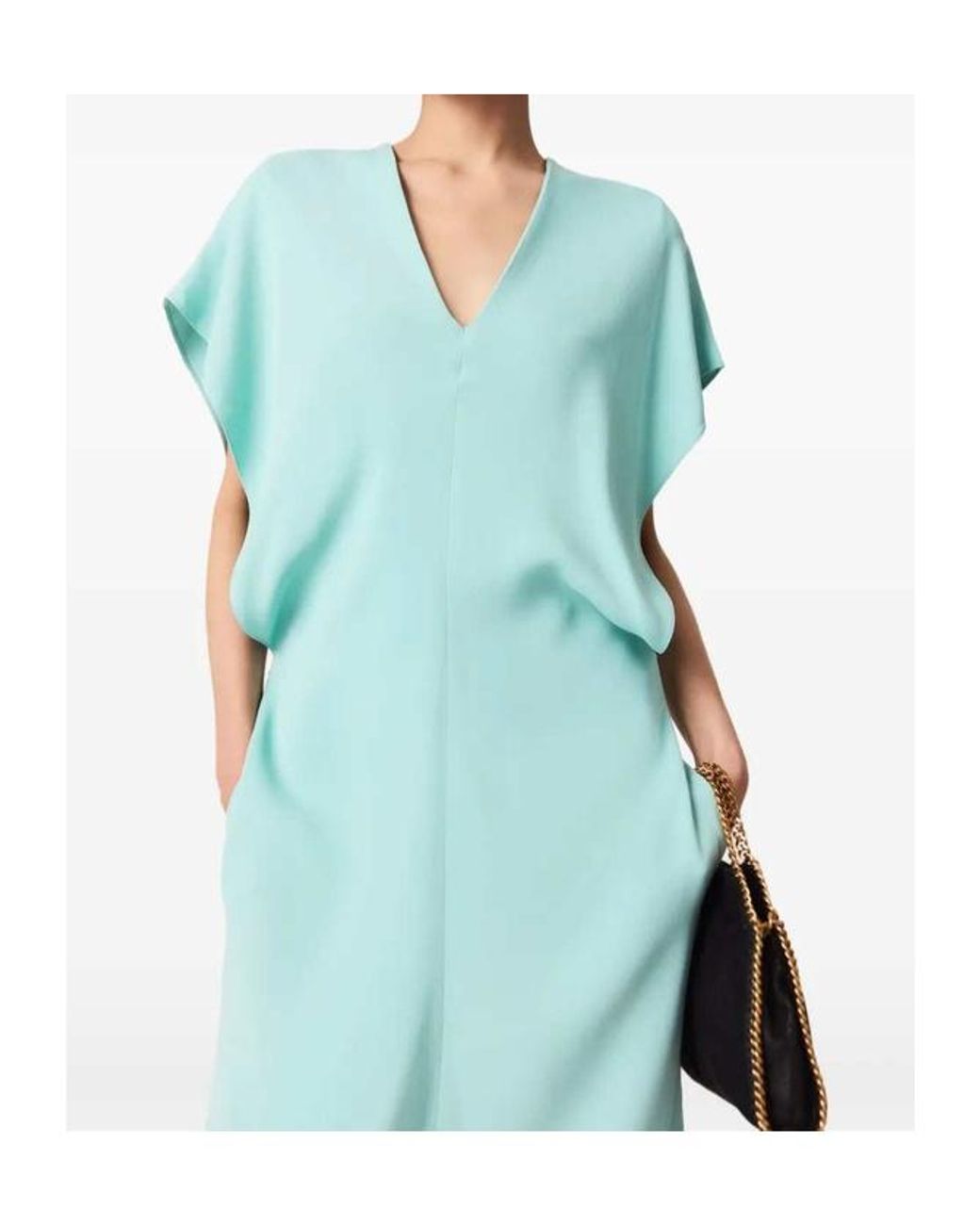 Stella McCartney Blue Draped V-Neck Midi Dress