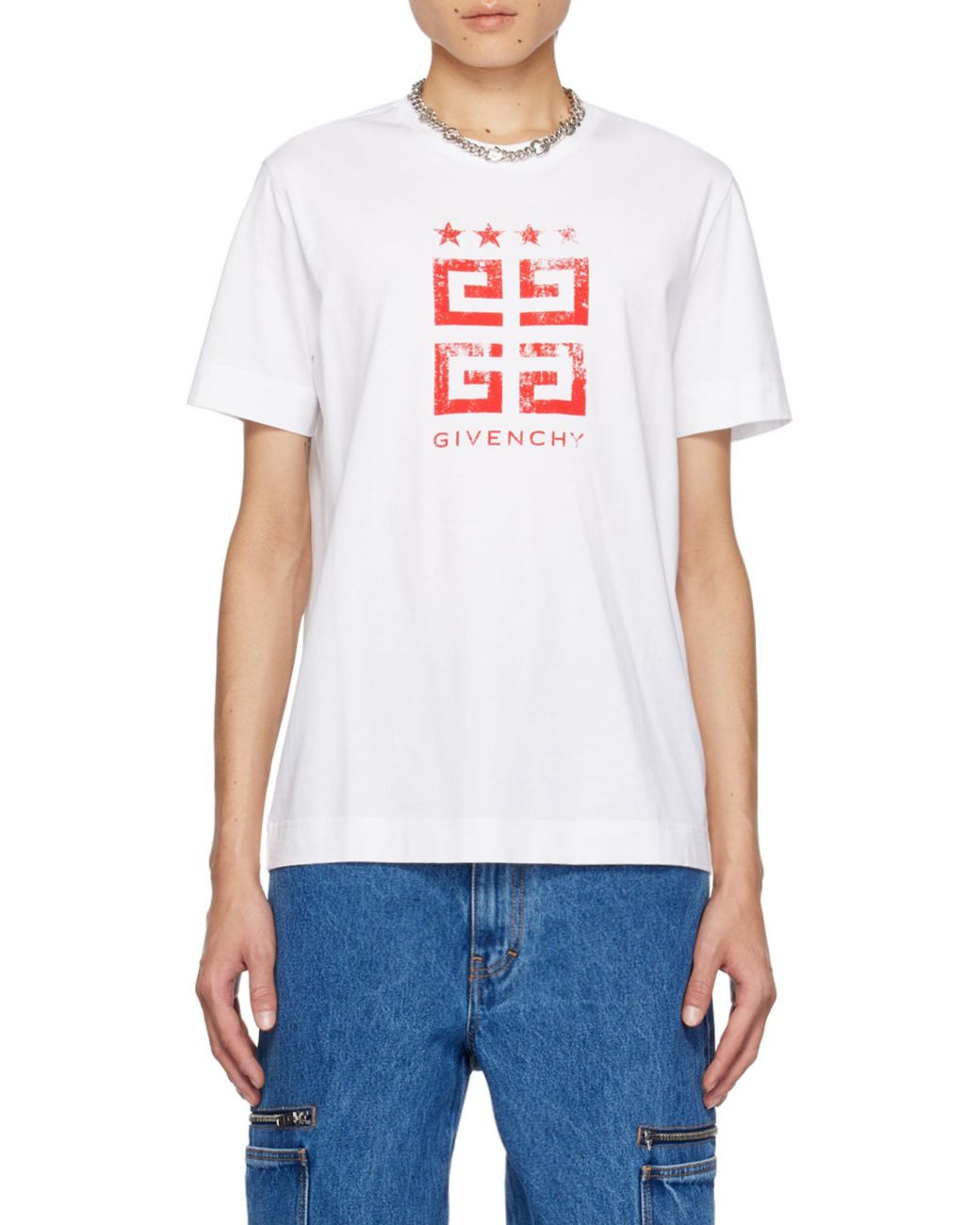 Givenchy White 4G Emblem Printed Crewneck T-Shirt for men