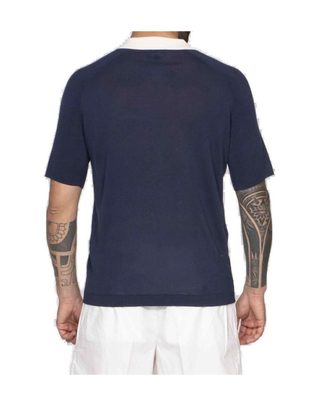 Emporio Armani Blue Logo Embroidered Short-Sleeved Polo Shirt for men