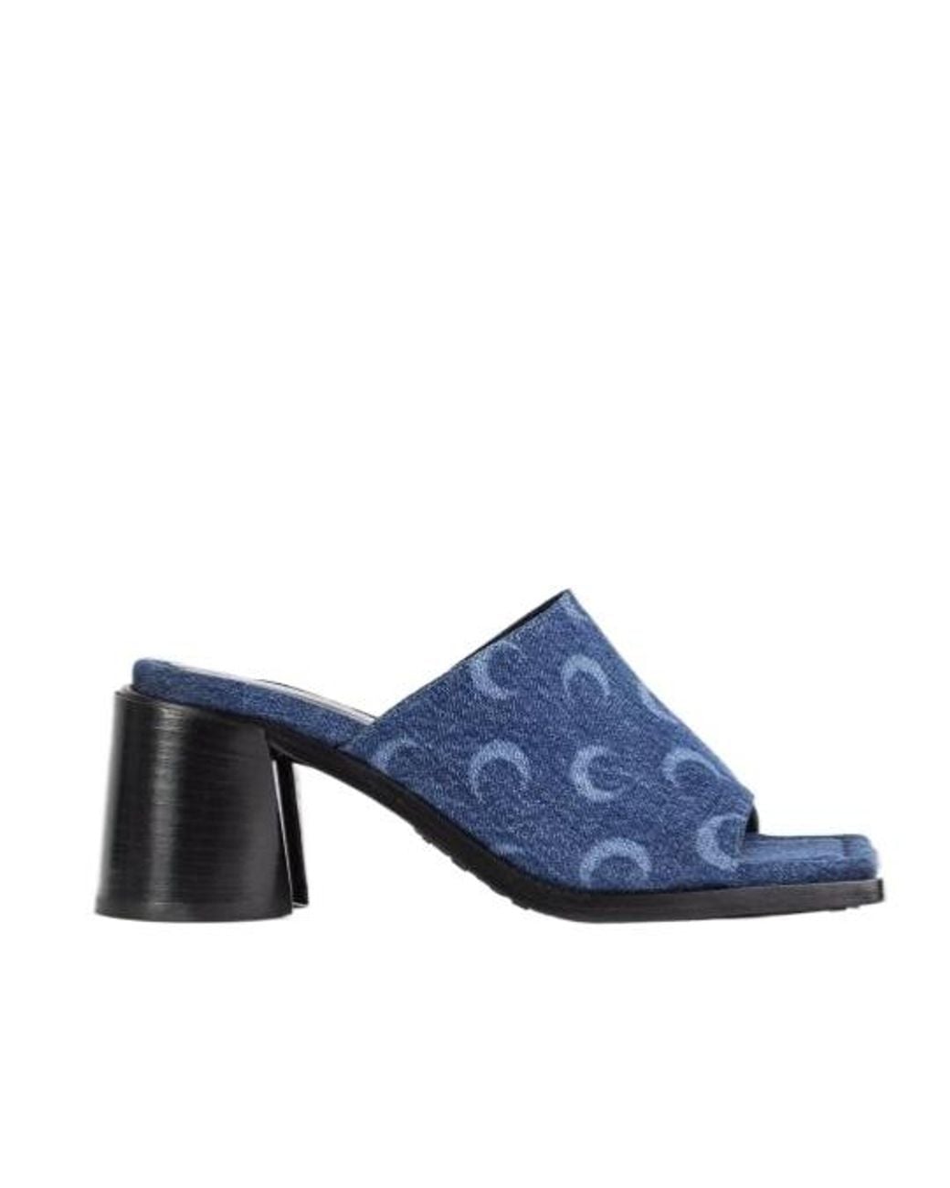 MARINE SERRE Blue Denim Heeled Mules