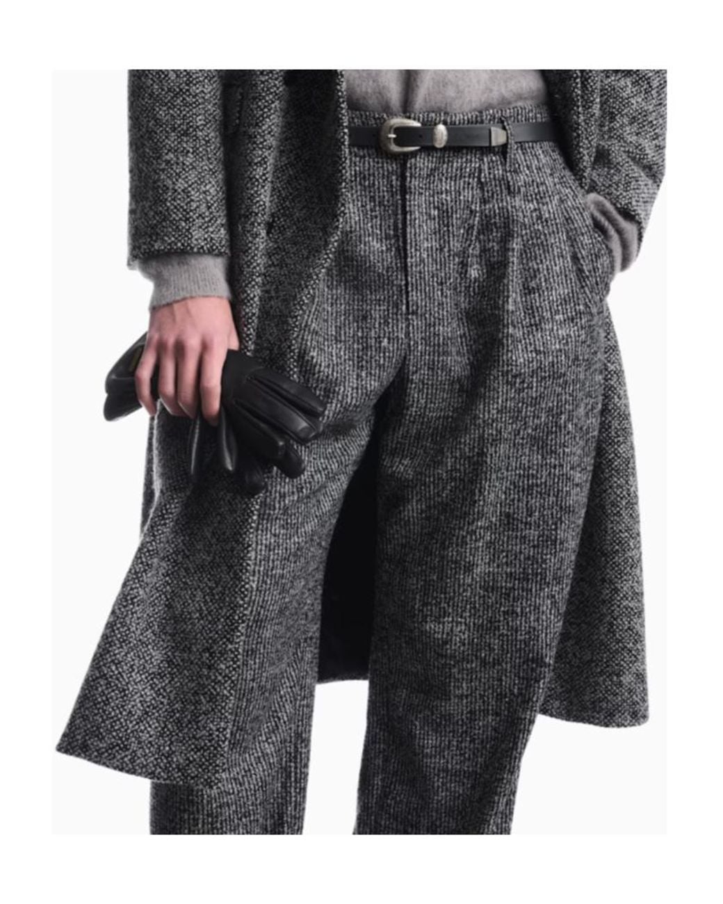 Emporio Armani Gray Patterned Pleated Trousers for men