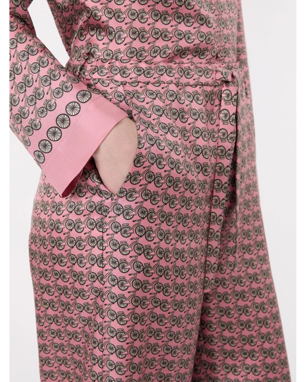 Max Mara Red Silk Bicycle Print Wide-Leg Trousers