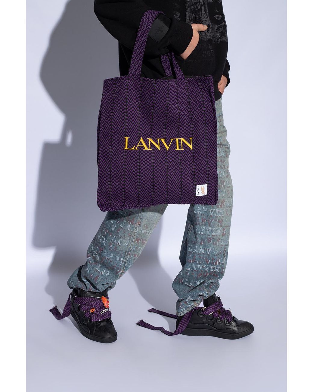 Lanvin Blue X Future Logo Embroidered Interwoven Tote Bag for men