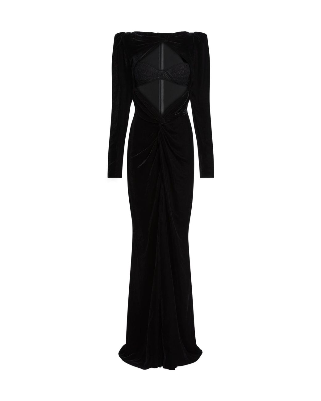 Balmain Black Long Velvet And Lace Dress