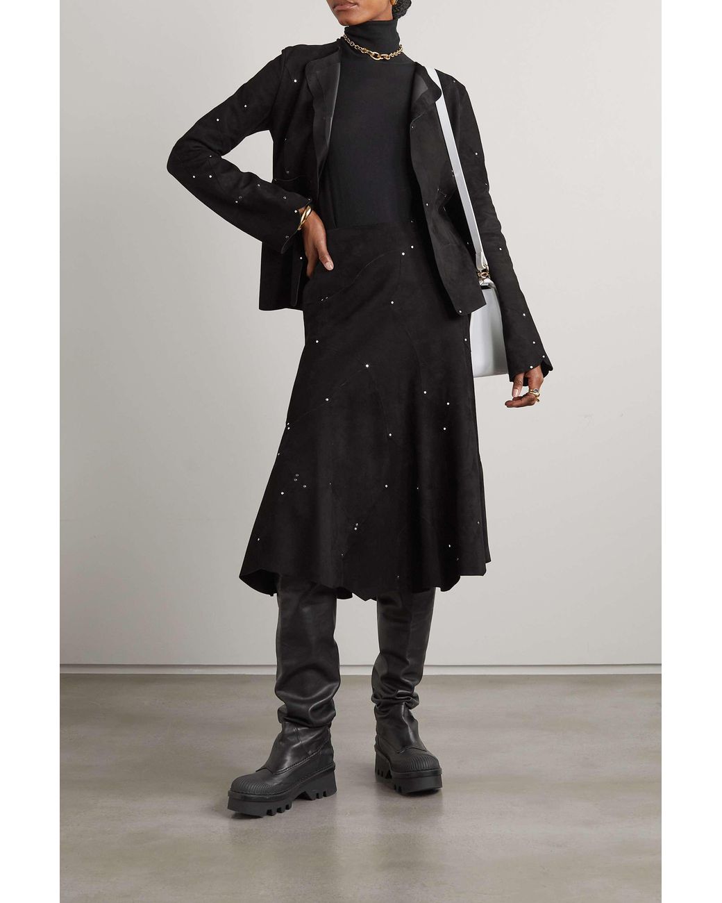 Chloé Black Studded Suede Midi Skirt