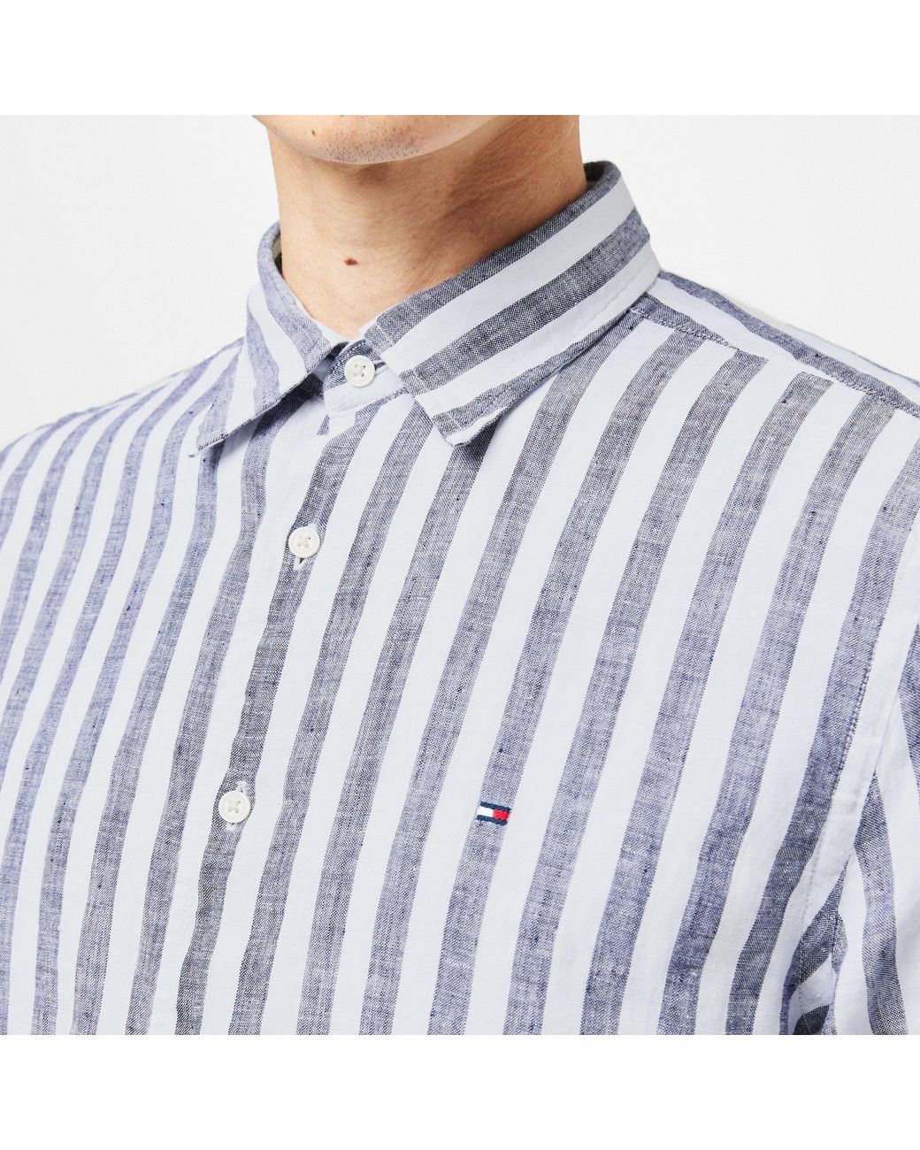 Tommy Hilfiger Blue Verticalstripe Linen Longsleeve Shirt for men