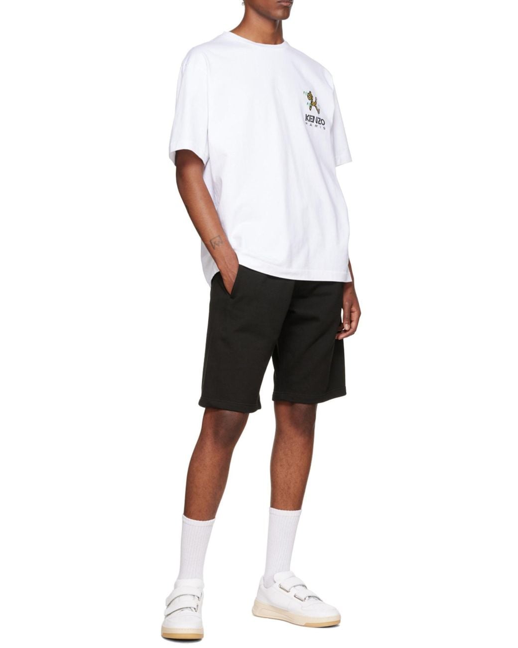 KENZO Black Logo Embroidered Track Shorts for men