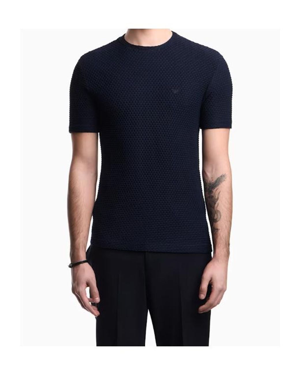 Emporio Armani Blue Waffle-Knit T-Shirt for men