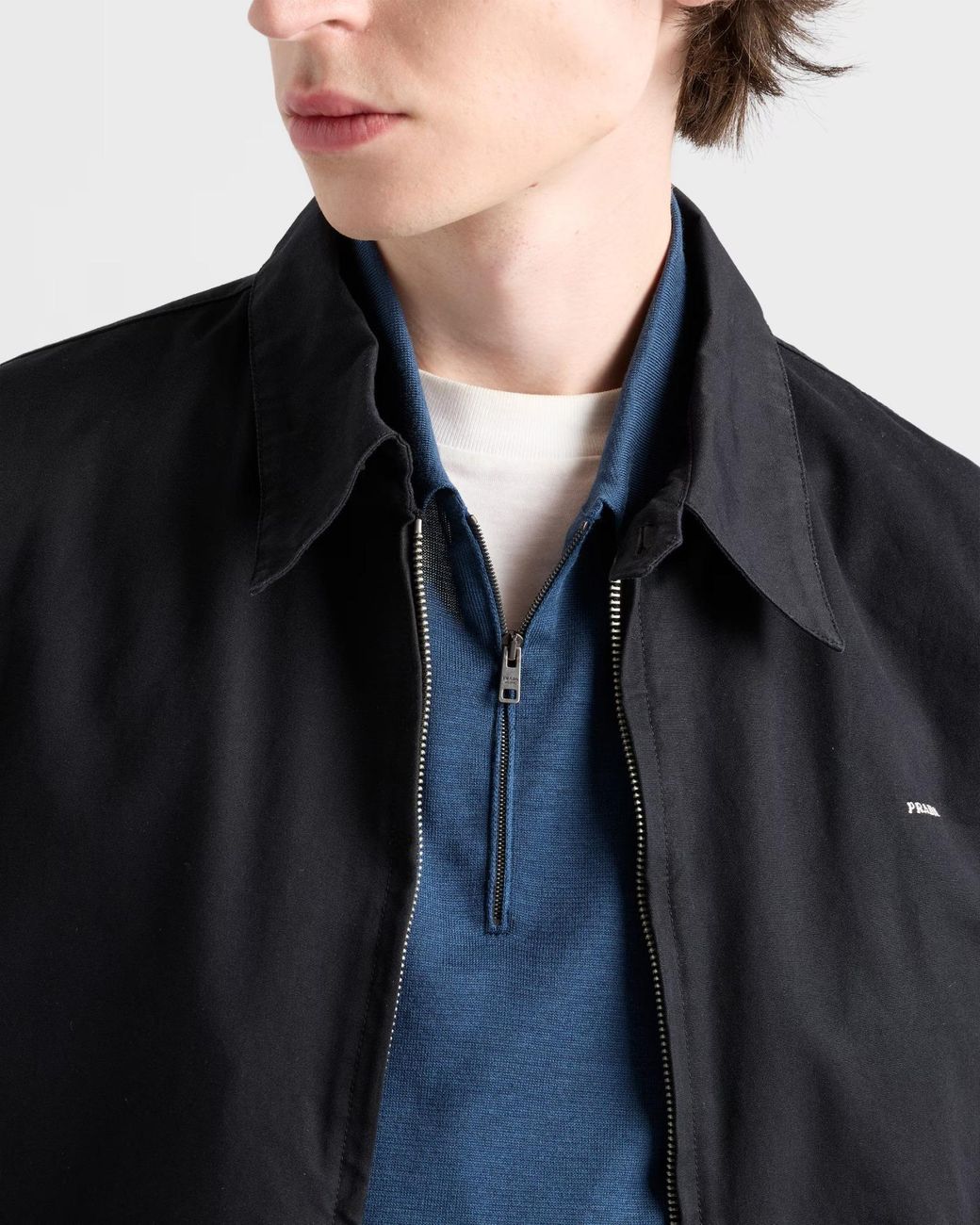 Prada Blue Silk And Cotton Polo Shirt for men