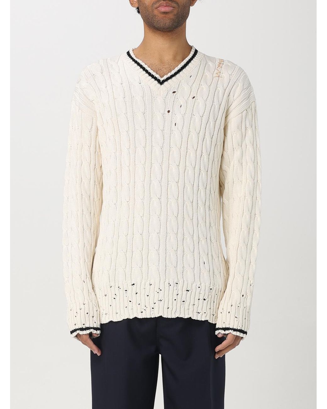 Marni White V-Neck Knitted Jumper for men