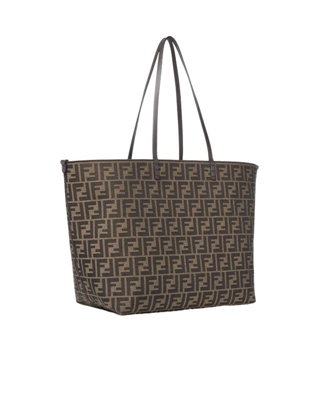 Fendi Brown Tobacco Ff Jacquard And Striped Pequin Fabric Shopper