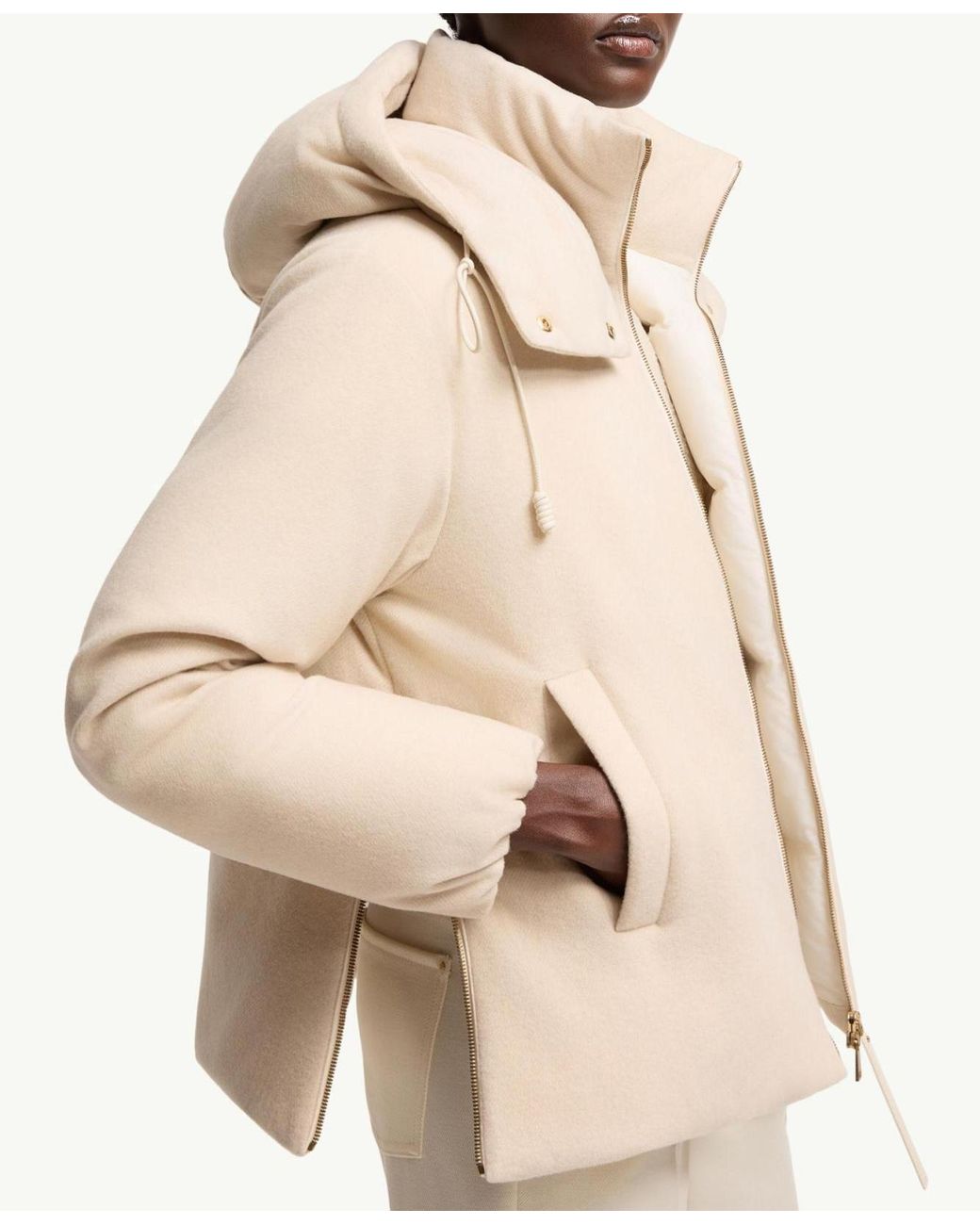 Moncler Natural Vivante Hooded Wool Cashmere Short Down Jacket