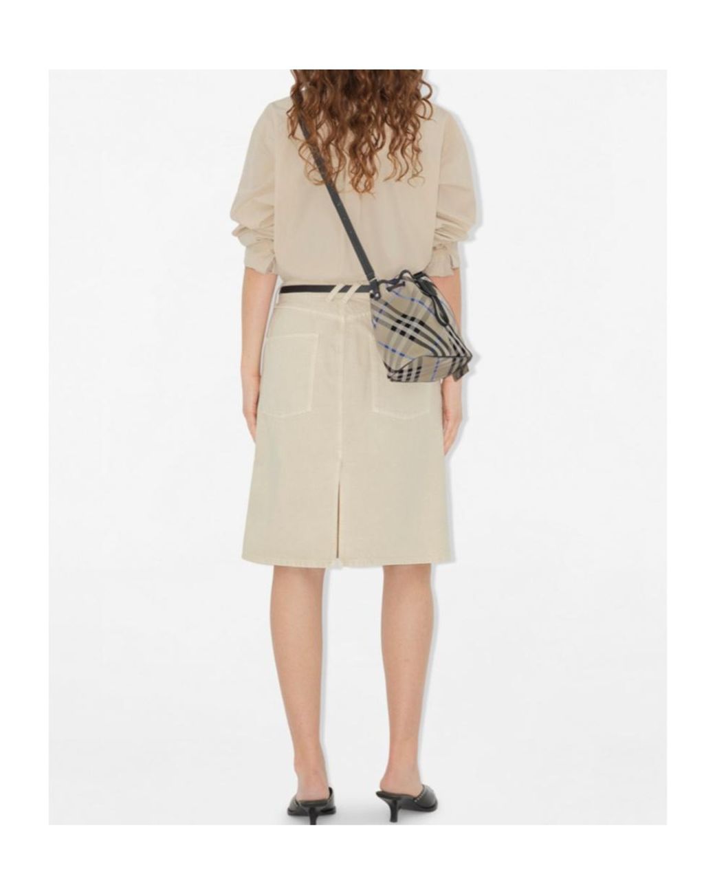 Burberry Gray Mini Checked Drawstring Bucket Bag