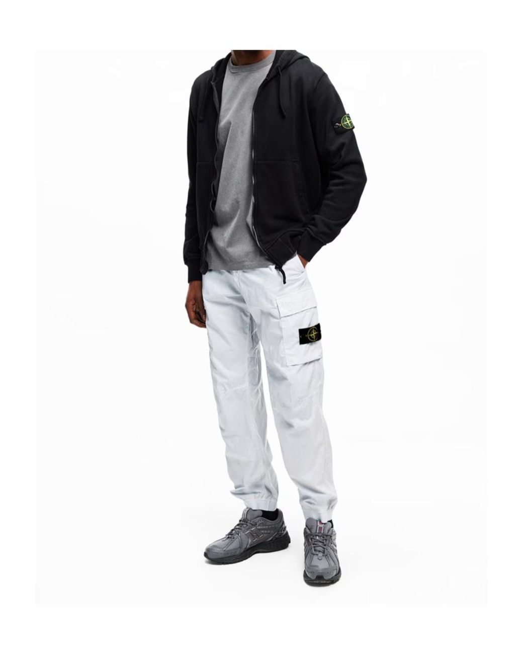 Stone Island White Logo Cargo Track Pants for men