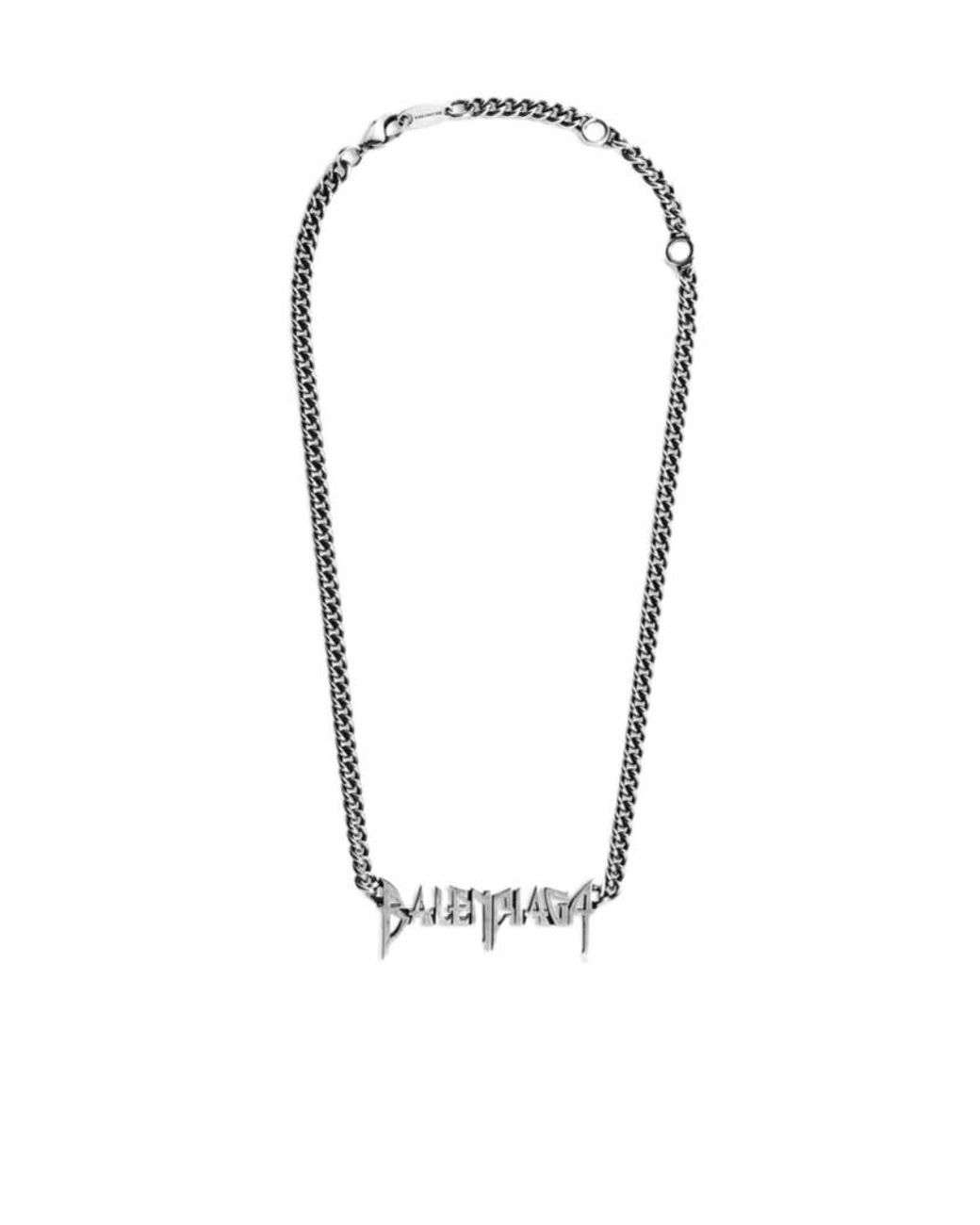 Balenciaga White Typo Metal Chain Necklace for men