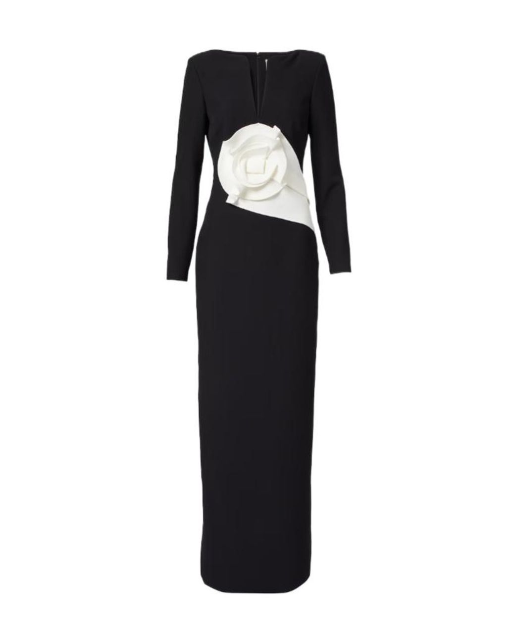 Roland Mouret Black Floral-Appliqué Crêpe Gown