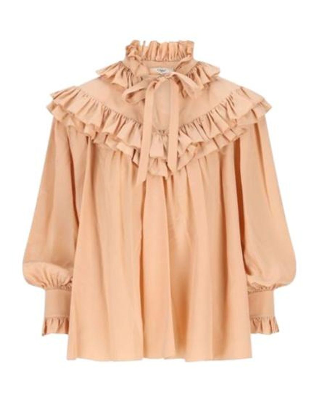 Chloé Natural Oversized Crêpe De Chine Ruffle Top