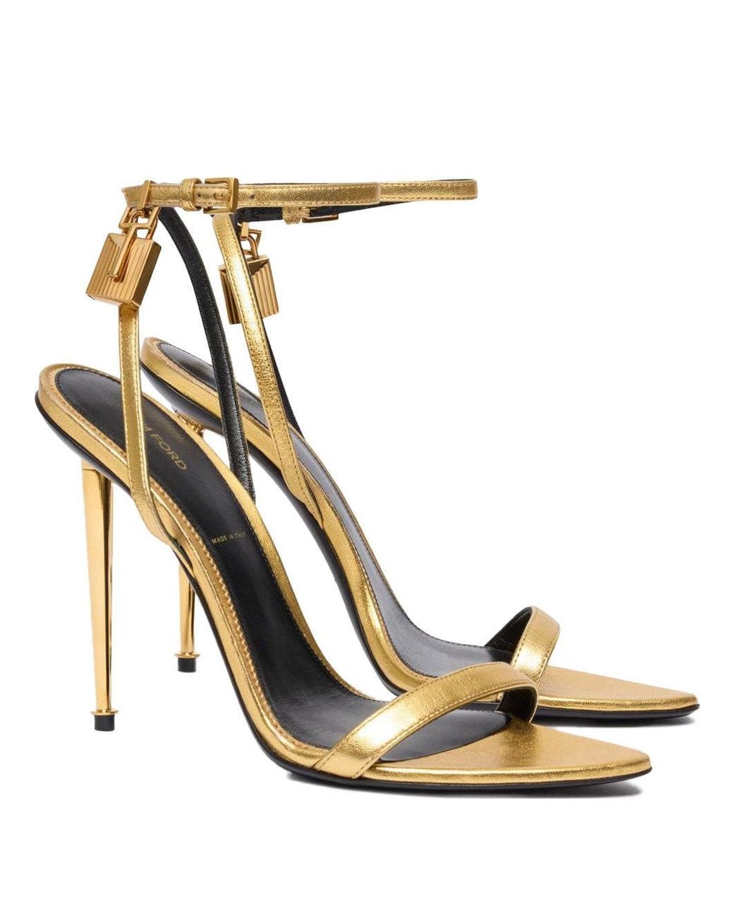 Tom Ford Metallic Laminated Padlock Pointy Sandals