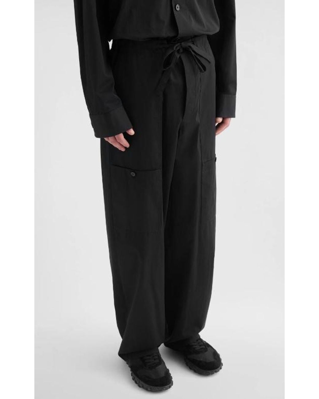 Jil Sander Black Drawstring Poplin Cargo Trousers for men